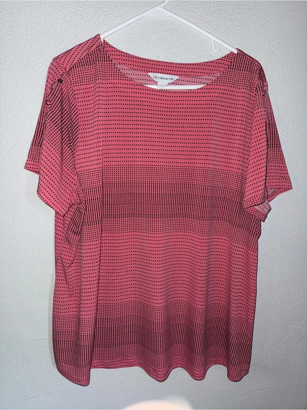 Liz Claiborne Rose-Pink Short Sleeve Dot-Stripe Top - Picture 1 of 6